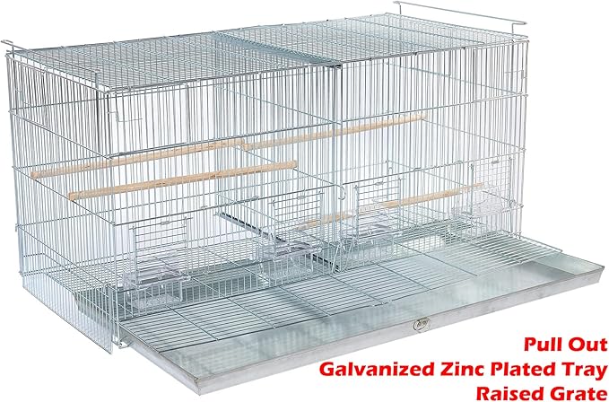 Lot-2 Extra Large 35.5"x18"x19"H No Rust Stainless Galvanized Zinc Stackable Breeder Bird Flight Cage Side Breeding Nest Box Door Removable Divider with Removable Rolling Stand