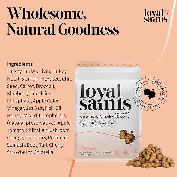 Freeze Dried Raw Dog Food - Premium Turkey and Salmon Flavor with High Protein and Grain Free Dog Food for All Breeds and Picky Eaters - Versatile as Meal Topper, Snack, and Treats, 5 Oz