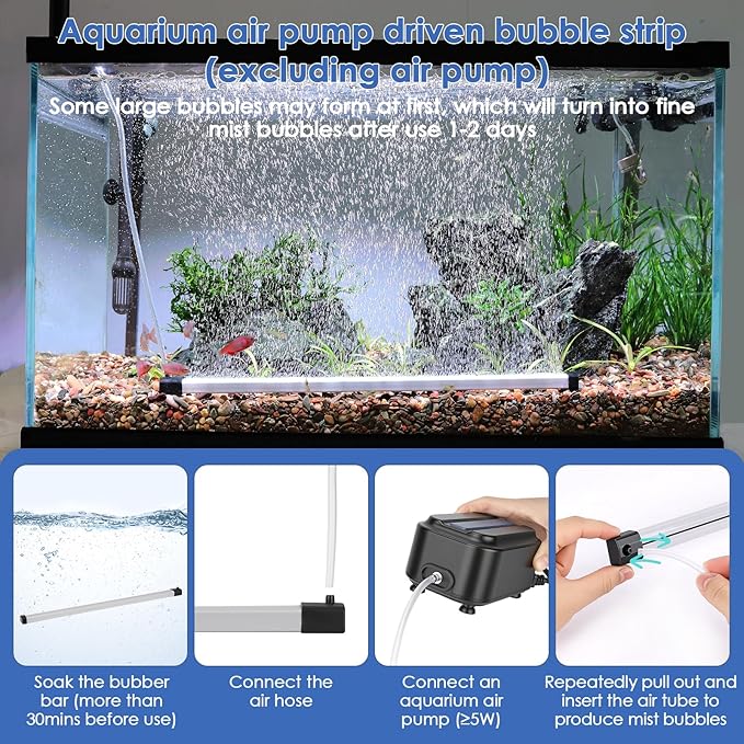 hygger Aquarium Bubble Strip, Nano Air Bubble Curtain Wall Aquarium, Quiet High Dissolved Oxygen Diffuser Fish Tank Bubbler Decorations Self-Sinking for Freshwater Saltwater (16.9 Inch)