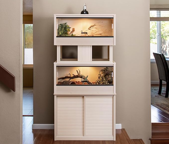 New Age Pet ECOFLEX Two Medium Reptile Enclosures with Matching Stacker and Cabinet Stand Set in Maple