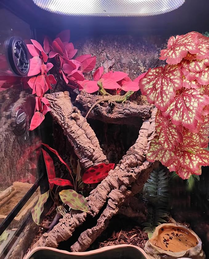 Woyrise Reptile Plants, Terrarium Hanging Plant Vines, Artificial Leaves with Suction Cup, Bearded Dragon Tank Accessories for Gecko Lizard Snake Frog Tortoise Decorations - Pink Heuchera