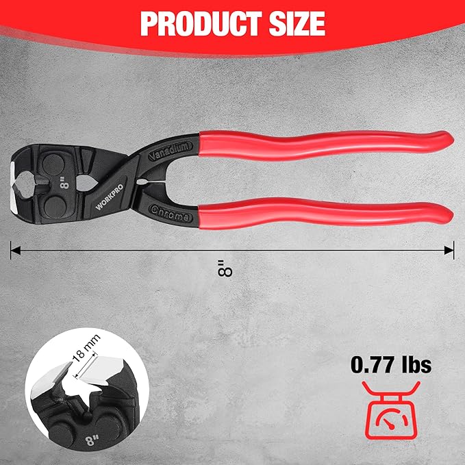 WORKPRO 8 Inch Nail Puller Pliers, High Leverage End Cutting Pliers with Gripping Jaws, Durable CR-V Construction, Ergonomic Handles - for Pulling, Cutting, Gripping Nails or Wires