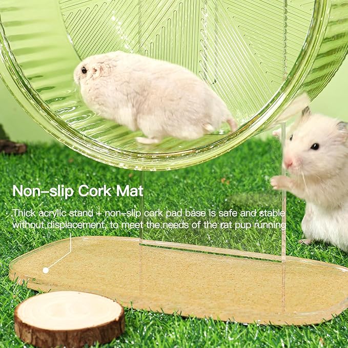 Super-Silent Hamster Exercise Wheel: Silent Spin Toys Hamster Running Wheels with Height Adjustable Stand for Hamsters Gerbils Mice Or Other Small Animals -6.5inch Clear