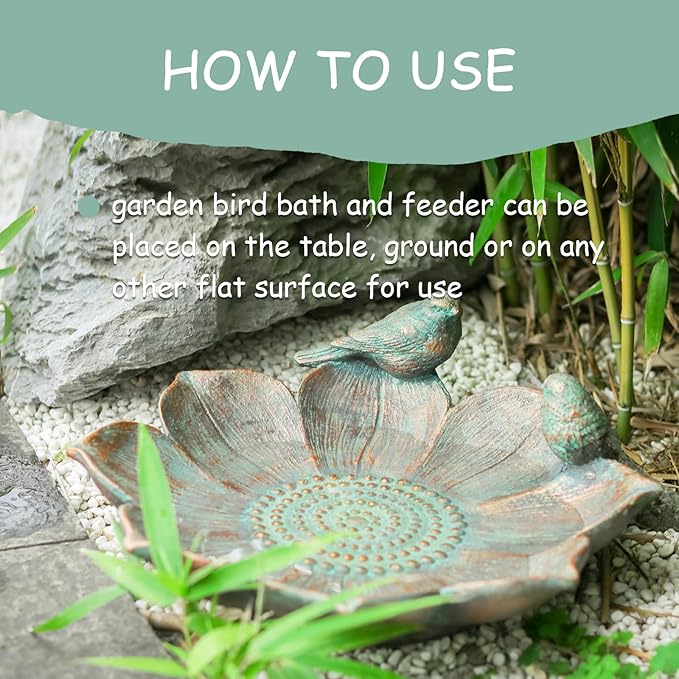 MUMTOP Bird Baths for Outdoors, Antique Outdoor Garden Bird Bath Resin Birdbath Bowl with Vintage Bird Ornament for Outside Yard Table Decor