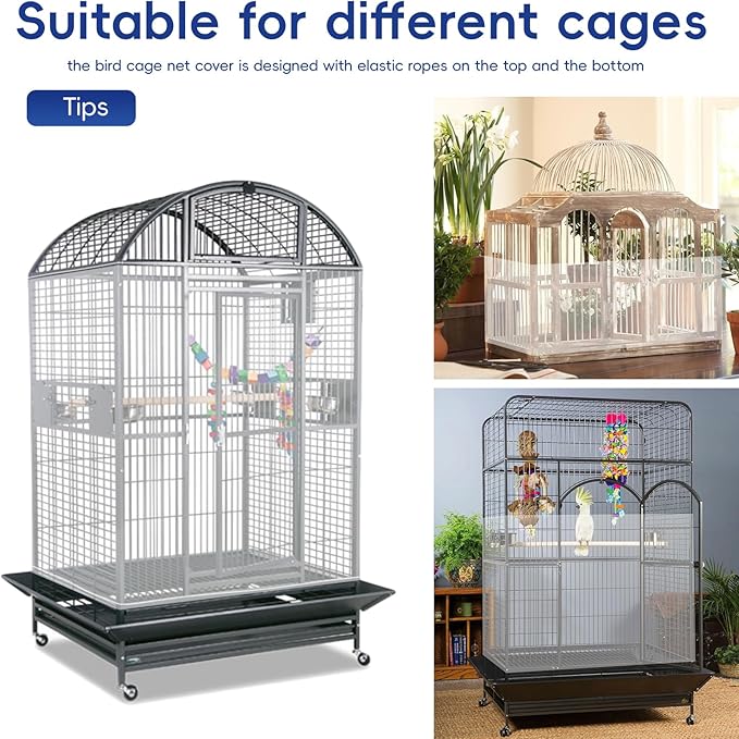 Adjustable Birdcage Seed Feather Catcher Bird Cage Net Cover Soft Skirt Guard Birdcage Nylon Mesh Netting for Parrot (118 x 39.4 Inch) (White)