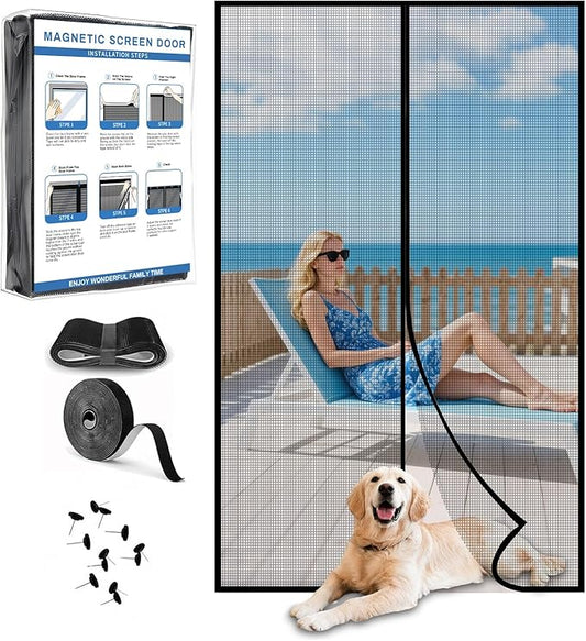 Upgraded PET Mesh Magnetic Screen Door Stronger Than Fiberglass and Polyester,Hands Free,Keep Bugs Out,Pet & Kid Friendly,Fit Door Size 36" X 82", Screen Size 38" X 84"