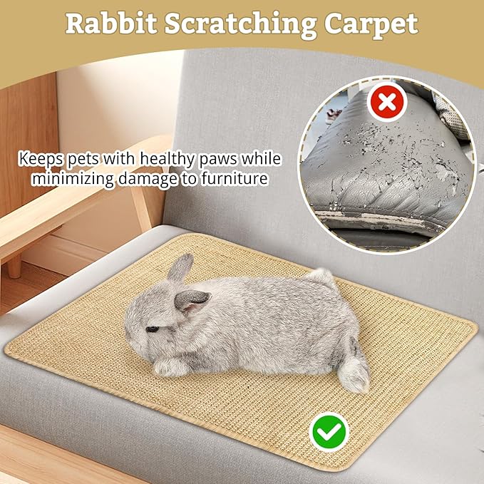 kathson Rabbit Scratching Pad 2 Pcs Natural Sisal Bunny Scratch Mat, Small Animals Nail Scratcher Guinea Pigs Grinding Claw Rug Pet Cage Flooring for Biting Sleeping Nesting (15.75 * 23.62 in)