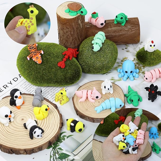 21Pcs Mini 3D Printed Animal Set, Flexible Fidget Toys, 3D Printed Animal Figurines Toys for Birthday Gifts,Rewards,Goodie Bag Filler and Office Desktop Decoration