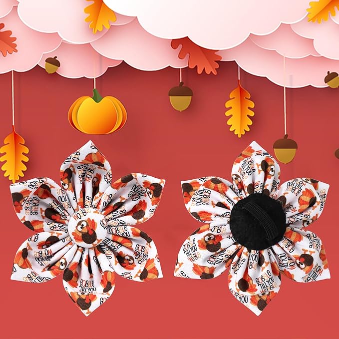 Thanksgiving Dog Collar with Flower, Turkey Cotton Flower Collar for Puppy Girl Dog or Cat, Autumn Flower Collar with Durable Metal Buckle, Thanksgiving Pet Collar, M, Neck 13.5-22in