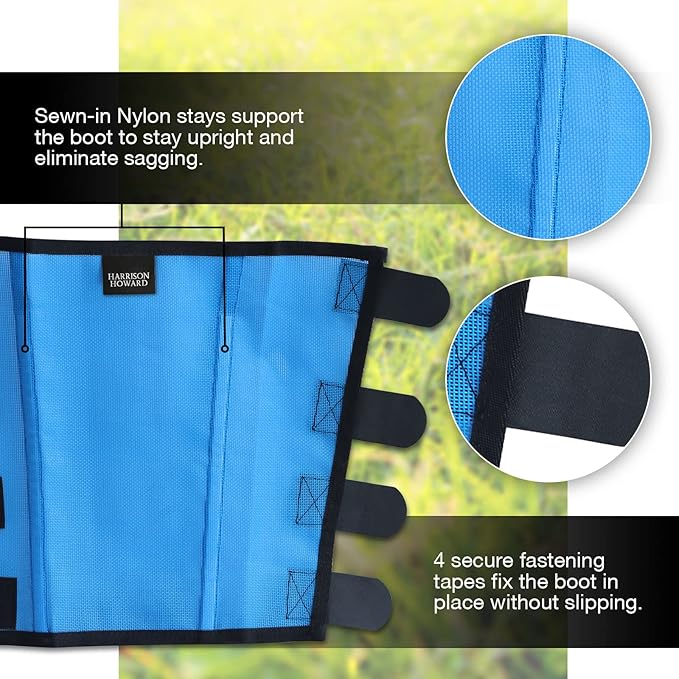 Harrison Howard Loose Fitting Fly Boots UV-Protective Extra Tough Mesh Ventilated Four Fasteners Stay-on Design Protect Horse Legs & Stomp-Reducing Set of 4 Sky Blue Medium