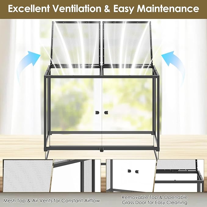 Erinnyees 74 Gallon Reptile Terrarium with Top Screen Ventilation, Snake Habitat with Heating Pad Space, Front Opening Reptile Vivarium with Sliding Cable Outlet for Leopard Geckos, Snakes, Turtles