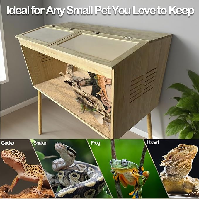 Bearded Dragon Tank Enclosure with 24 Inch Legs Reptile Terrarium, Up to 70 Gallon with Roof Door Snake Lizard Tank with Built-in Lamp Fixture and Switch