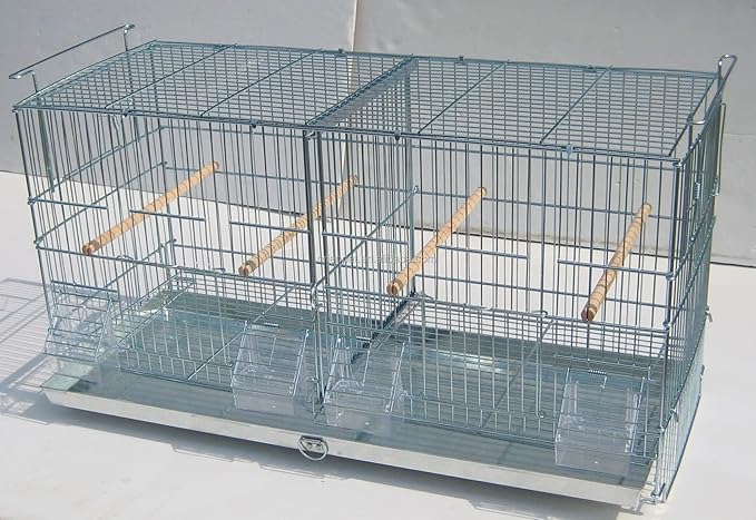 Combo: Large NO Rust Stainless Galvanized Stack and Lock Double Breeder Cage Bird Breeding Cage with Removable Center Divider Side Nest Box Doors Removabel Rolling Stand
