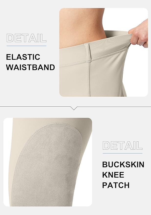 SANTINY Women's Horse Riding Pants with Zipper Pockets Knee-Patch Schooling Tights Equestrian Breeches for Women