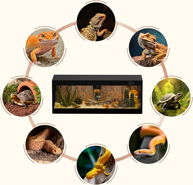 65 Gallon PVC Reptile Enclosure, RepWild 48"x18"x18" Stackable Terrarium/Tank with Dual Side Ventilation Mesh, Removable Glass Doors & Lock for Bearded Dragons, Ball Python, Geckos, Lizards