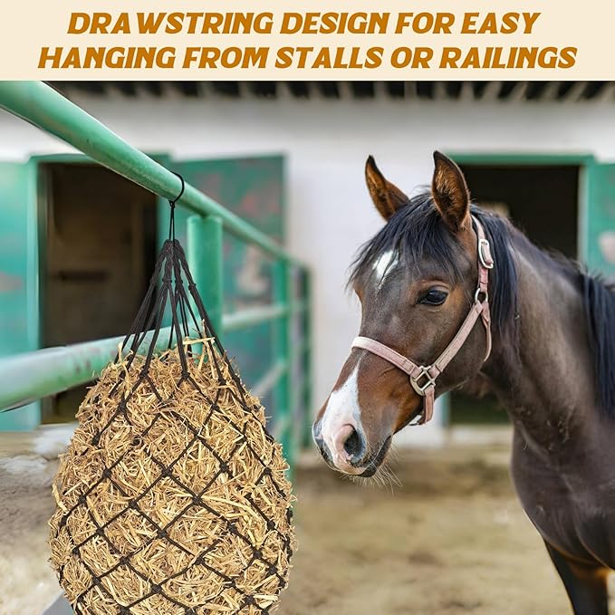 Hay Nets for Horses,2.36"x2.36" Holes 40”Horse Hay Feeder Net for Slower Feeding,Strong Load-Bearing Hay Bag Hanging for Horse Stable Trailer (Black-1PACK)