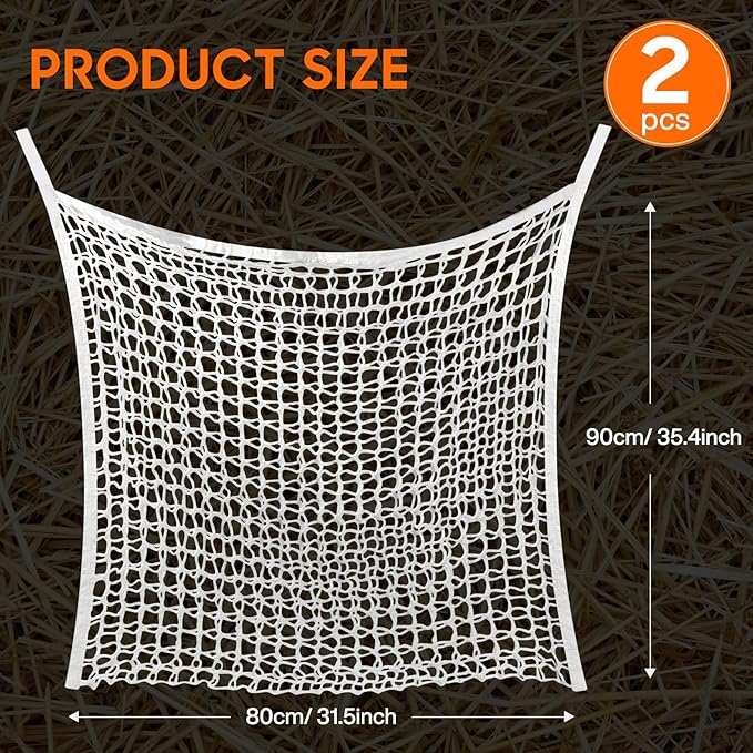 2 PCS Slow Feed Hay Net, Hay Bags for Horses with Large Capacity, Horse Feed Bag Easy to Hang, Hay Nets for Horses for Horse Feeder Full Day Feeding Horses Goat Stall Trailer (31.5" x 35.1")
