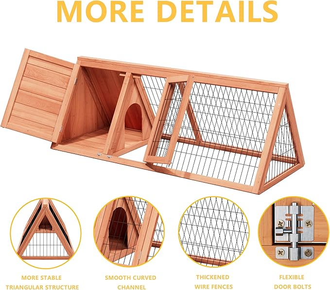 Bunny Cage Outdoor, Wooden Chicken Coop, Portable Chicken Run, Triangle Quail Coop with Ventilating Wire Poultry Hutch for Small Animals (Natural Wood)