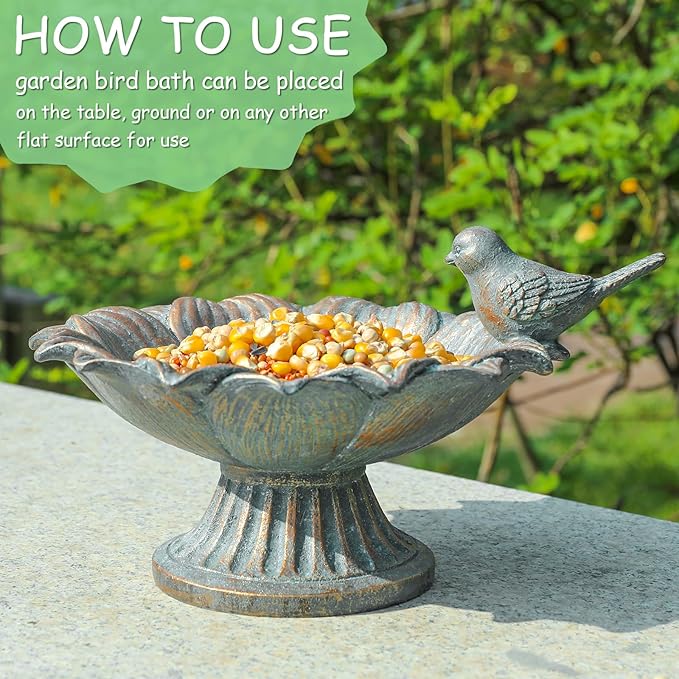MUMTOP Bird Baths for Outdoors, Antique Outdoor Garden Birdbath Bowl Resin Bird Baths and Feeder with Vintage Bird Ornament for Outside Yard Table Decor