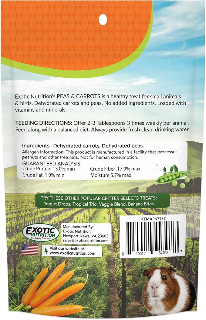 Exotic Nutrition Peas & Carrots 8 oz. - Healthy Natural Mixed Dried Vegetable Treat - for Rabbits, Guinea Pigs, Hamsters, Chinchillas and Small Pets (Pack of 2)