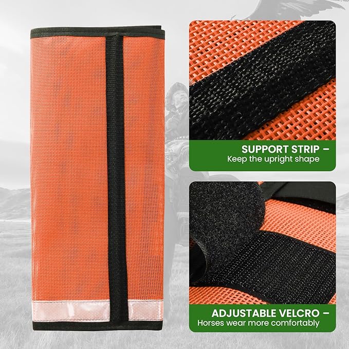 Fly Boots for Horses Set of 4 Leg Wraps Protection, Mesh Horse Fly Leggings Breathable Tendon Boots for Reduces Stomping & Leg Fatigue Orange Large
