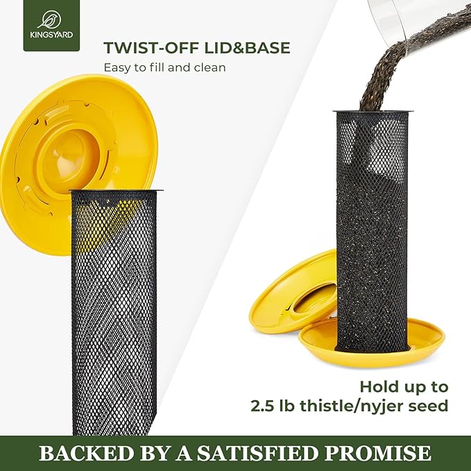 Kingsyard Finch Feeders for Outdoors Hanging, Metal Mesh Tube Bird Feeder for Nyjer/Thistle Seed, 2.5 lbs Large Capacity (Yellow)