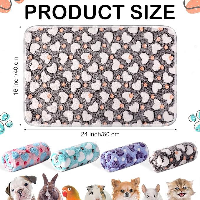 Tudomro 8 Pcs Guinea Pig Blankets Absorbent Washable Animal Fleece Bedding Cage Liners Waterproof Reusable Pet Pee Sleep Mat Pad Cover for Chinchilla Hamster Ferret(Heart,16 x 24 Inch)