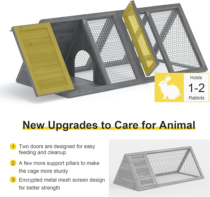 GOJOOASIS Chicken Coop for 2 Chickens Small Rabbit Hutch Quail Coop Wooden Bunny Cages Outdoor Chicken House w/Ventilating Wire (Grey)
