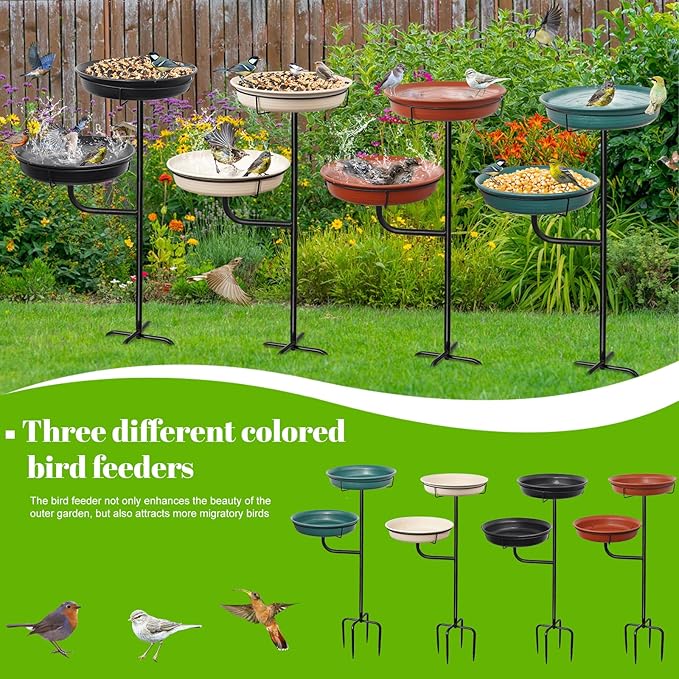 Freestanding Birdbaths Bowl Outdoor, Free Standing Garden Bird Bath Bird Feeder & Bird Bath Bowl, Detachable Decoration Spa Birdfeeder for Garden Patio Yard Lawn, 4 Spiky Metal Stake (Green 2)