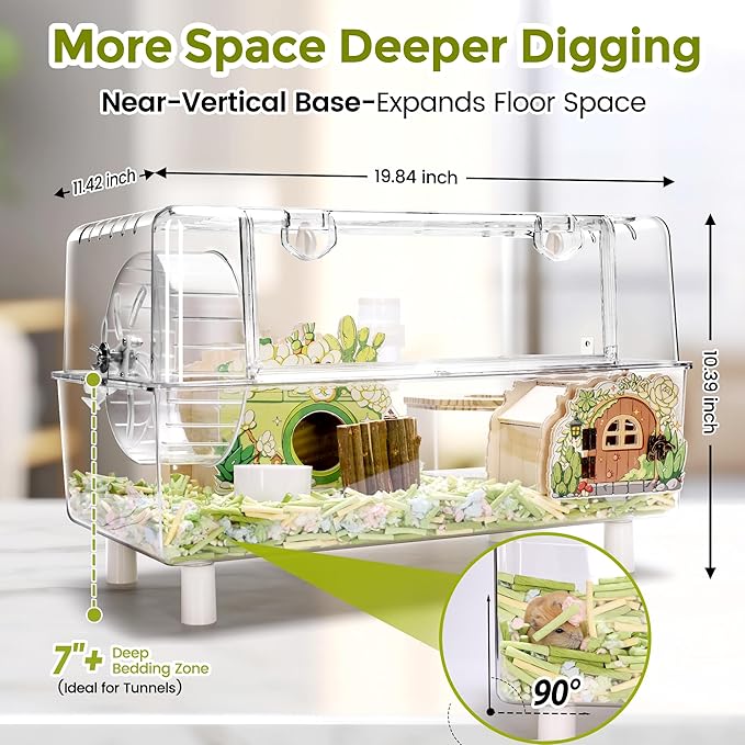 Acrylic Hamster Cage with All Accessories,Dwarf Hamster Cage with Stand,Syrian Mouse Cage for pet mice,Rat Cage for Hamster,Succulent Style Hamster House（19.84''L*11.42''W*10.39''H）
