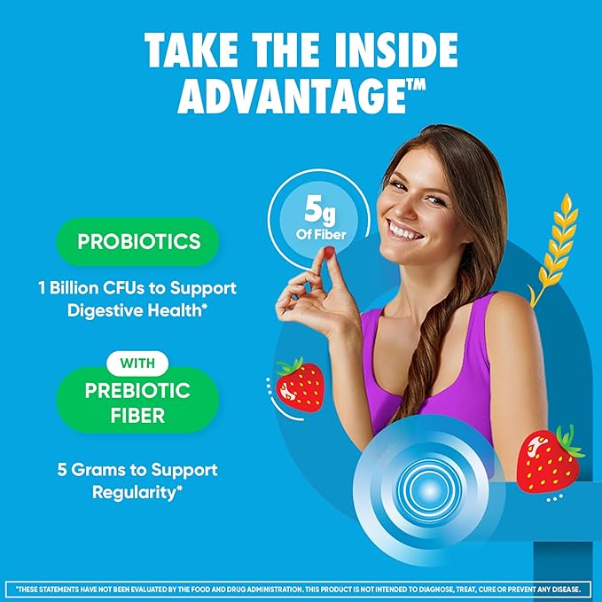 Digestive Advantage Prebiotic Fiber Gummies + Probiotics for Gut Health, 5g Prebiotic Fiber Plus 1 Billion CFU Probiotic, Supports Digestive Health & Regularity, (60ct Bottle) Strawberry Flavor*
