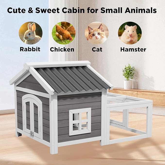 Wooden Chicken Coop Indoor and Outdoor,Hen House Poultry Pet Hutch with 2 Zone,Waterproof roof,Windows and Ventilation Door for Small Animals Habitat