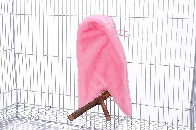 Comfort Corner Fleece Bird Blanket Parrot Cage Snuggle Hut Warm Bird Nest House Bed Hanging Hammock Toy for Parakeet Cockatiel Pigeon Small Animals Shelter Plush Bedding(Pink/L)