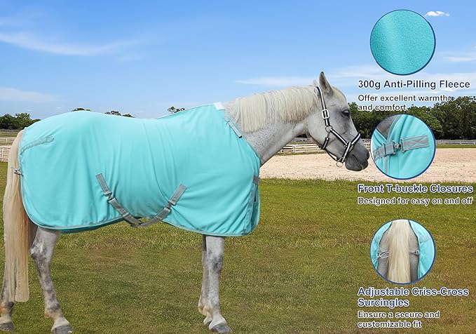 Horse Fleece Cooler, Blanket Liner - 300g Anti-Pilling Fleece, Moisture-Wicking, Cooling & Drying for Post-Workout, Bath & Travel, Prevent Overheating & Chilling Mintgreen 81