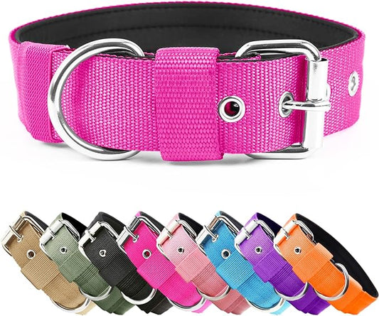 Heavy Duty Tactical Dog Collar - 1.5" Width Military Durable Thick Nylon with Adjustable Metal D Ring & Buckle Working Training K9 Collar for Medium Large Dogs (L(20"-23"), Hot Pink)