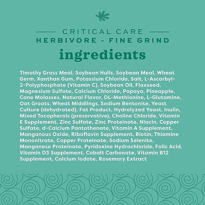 Oxbow Critical Care Herbivore, Fine Grind, Emergency Rabbit & Guinea Pig Food, Made with Timothy Hay, Natural Papaya Flavor, Veterinary Formula, Assist Feeding Formula for Pets, 100 gram bag