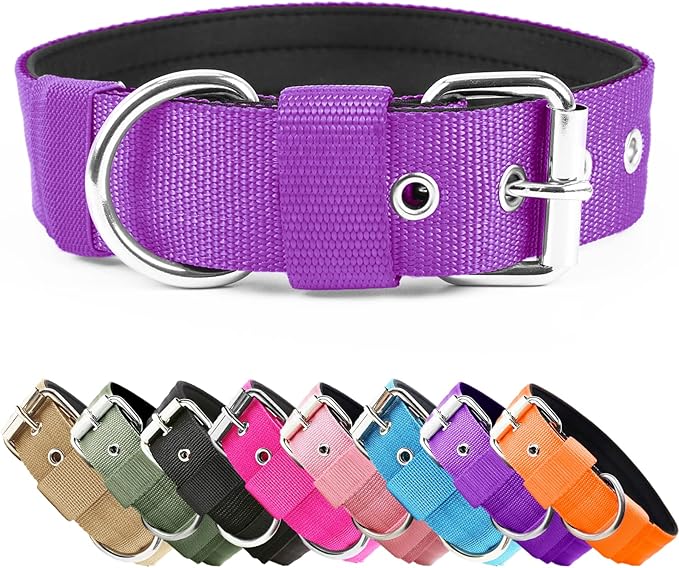 Heavy Duty Tactical Dog Collar - 1.5" Width Military Durable Thick Nylon with Adjustable Metal D Ring & Buckle Working Training K9 Collar for Medium Large Dogs (S(14"-17"), Purple)