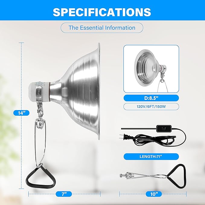 Simple Deluxe 2-Pack 75W Ceramic Reptile Heat Lamp Bulb & 150W Clamp Light with 8.5" Aluminum Reflector Combo for Amphibian Pets