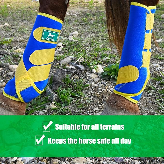 Equine Sport Horse Boots Set of 4 – Neoprene Leg Protection with Durable Hook & Loop Straps, Breathable & Comfortable Fit for Training, Riding, and Performance（Blue, Medium）