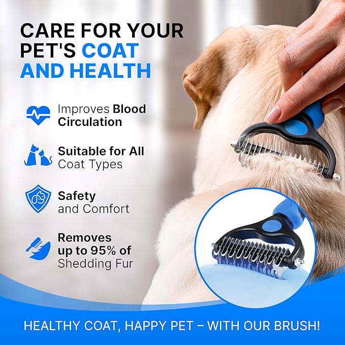 Dog Rake Brush for Shedding – Undercoat Deshedding Tool for Long & Thick Hair Dogs, Removes Loose Fur, Reduces Mats