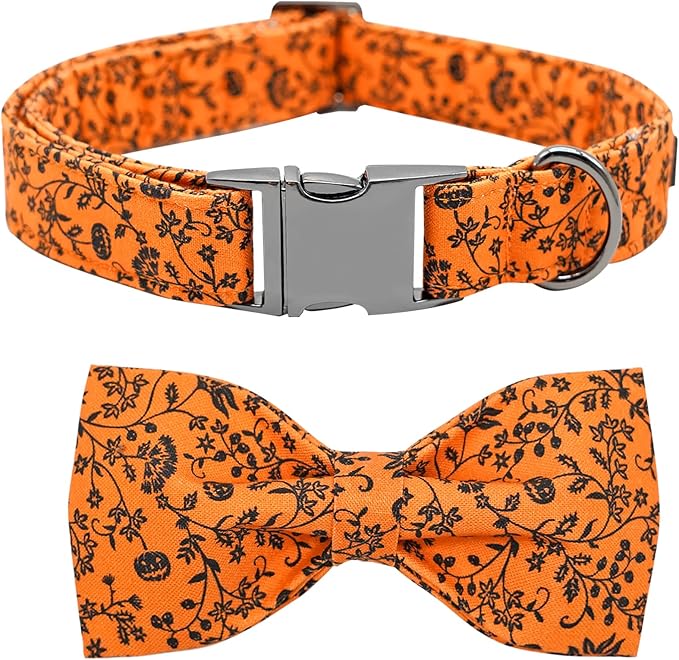 Halloween Dog Collar, Pet Collar Dog Bow Pumpkin Dogs Collar Girl Boy Holiday Pet Dogs Collar Gift Bow Dog Collar Cute Soft Puppy Collar for X-Small Puppy