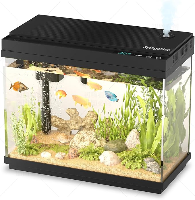 Fish Tank Smart Aquarium Kit: 2.5Gal Auto-Humidifying with Intelligent Mist Spray, Ultra-Quiet Silent Pump, Multi-Layer Filtration System, 7 Color Lights&LED Display-Desktop Decor for Room
