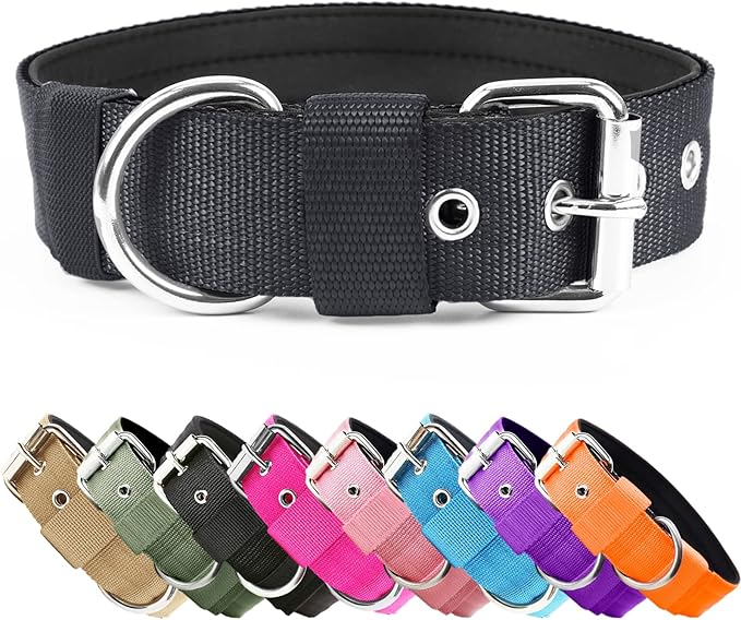 Heavy Duty Tactical Dog Collar - 1.5" Width Military Durable Thick Nylon with Adjustable Metal D Ring & Buckle Working Training K9 Collar for Medium Large Dogs (XL(23"-26"), Black)