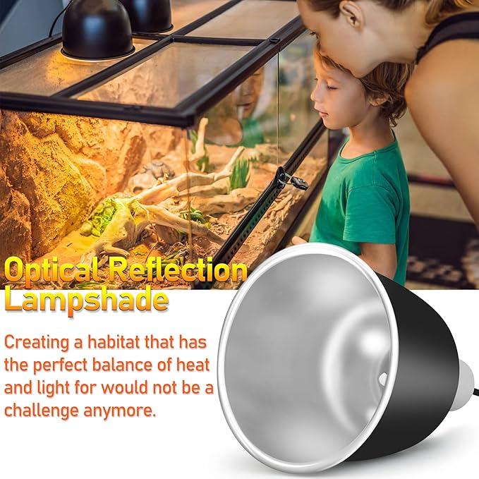 Reptile Reflector Dome Lamp Fixture, 5.5 inch Deep Polished Aluminum UVB Light Fixture for Reptile Glass Terrariums fit UVB UVA Bulb, Basking Heat Bulb, Ceramic Heat Emitter
