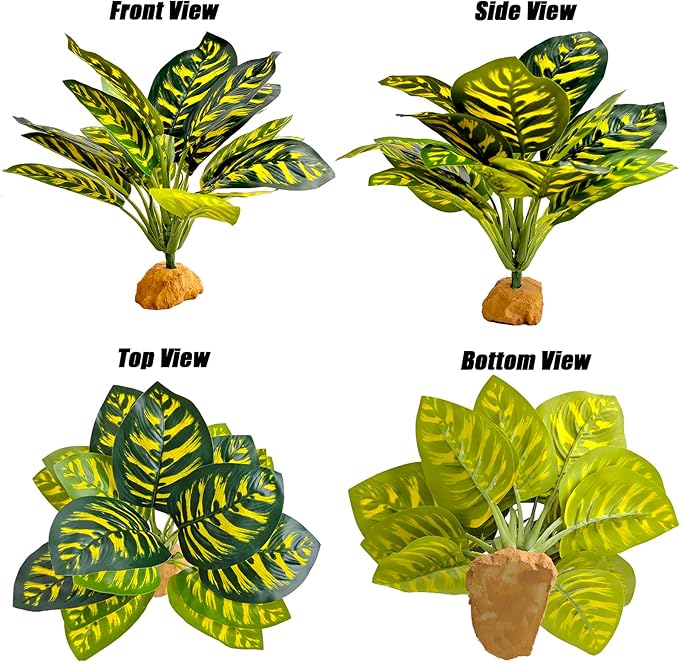 Woyrise Reptile Artificial Plants for Terrarium Decor, Amphibian Habitat Decorations Bearded Dragon Tank Accessories fit Crested Gecko Leopard Lizard Chameleon Ball Python Snake Frog - Prayer Peacock