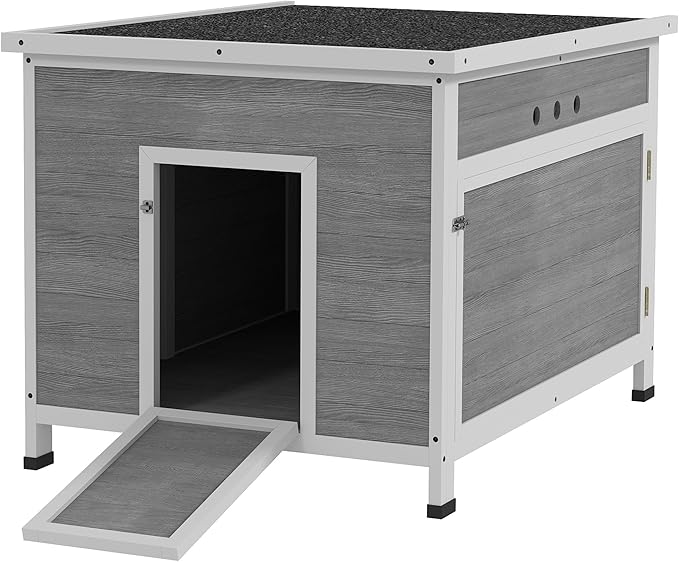PawHut Duck Coop, Wooden Chicken House Rabbit Hutch with Openable Roof, Removable Floor, Double Doors, Ramp, Duck House for 3-6 Chickens, Geese, 30" x 38" x 30"