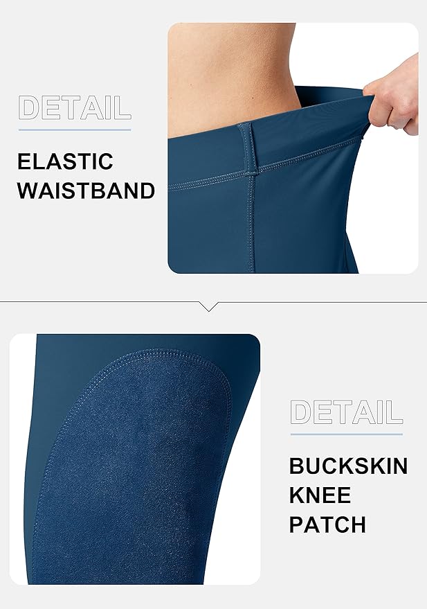 SANTINY Women's Horse Riding Pants with Zipper Pockets Knee-Patch Schooling Tights Equestrian Breeches for Women