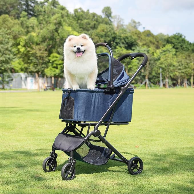 Wedyvko 3 in 1 Dog Stroller, Upgraded Frame, Up to 44lbs Pet Stroller with Dog Poop Bags & Dispenser, Zipperless Entry, Storage Basket & Pouch for Small Dogs Cats (Grey)