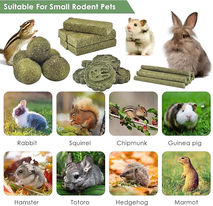 ERKOON 50Pcs Bunny Chew Toys, 100% Natural Timothy Hay Biscuit&Treats Sticks, Chew Toy for Teeth for Rabbit Chinchilla Guinea Pig Hamster Gerbil Squirrel, 17oz