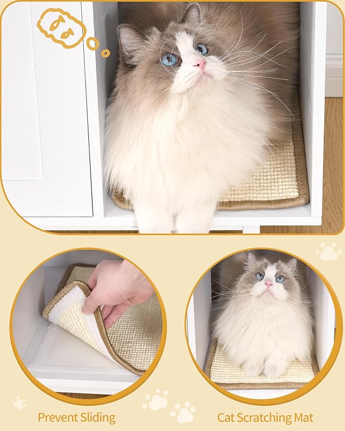 Cat Litter Box Enclosure Enclosed, Hidden Litter Box Cabinet Furniture with Storage, Wooden Indoor Cat House Large, Modern End Table for Living Room Entryway, White CB01513W
